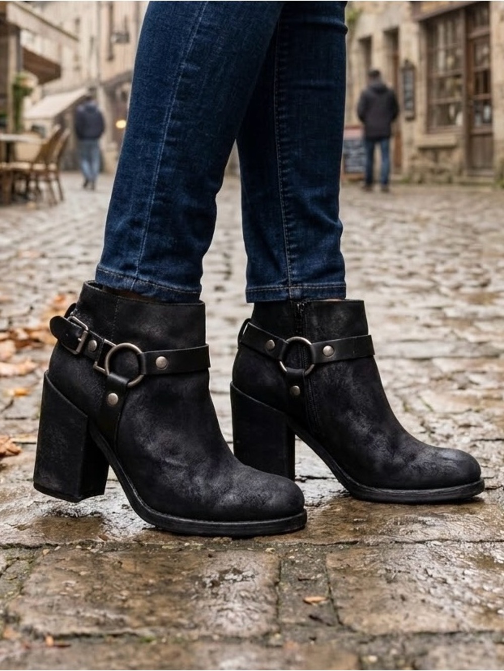 ASH Womans Boots falcon suede leather black heel ankle botties moto style